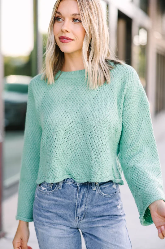 Cozy Fit Wear Glad You're Here Sage Green Flare Sleeve Sweater