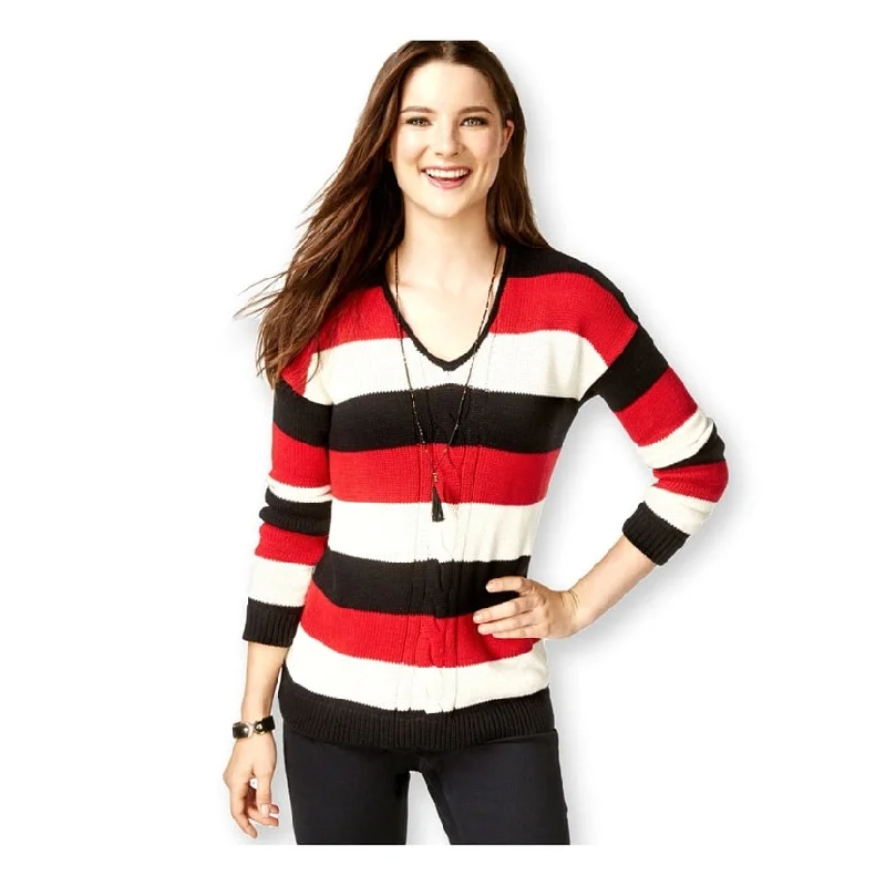 Cozy Chic American Living Womens Striped LS Pullover Sweater, Black, XX-Large