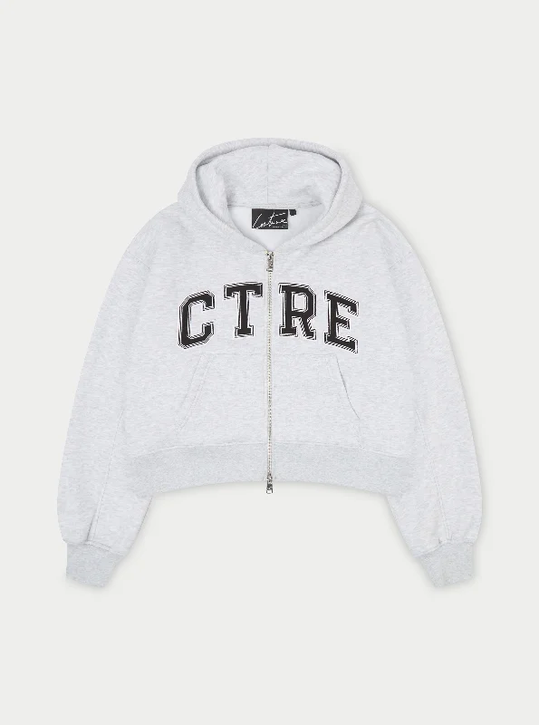 Soft Style CTRE CROPPED ZIP THROUGH HOODIE - GREY MARL