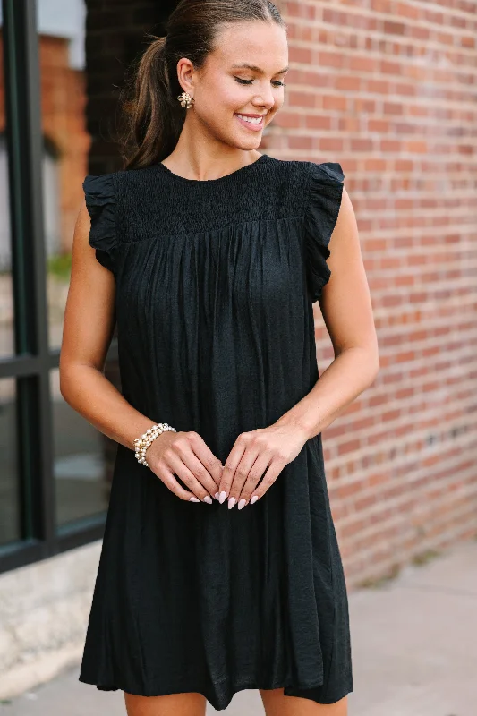 Cozy Chic Longing For Love Black Ruffled Dress