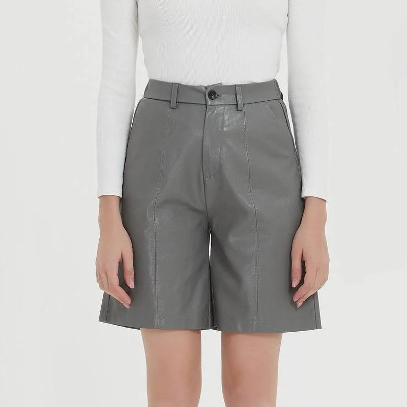 Cozy Fit Wear Elegant Knee-Length PU Leather Shorts for Women