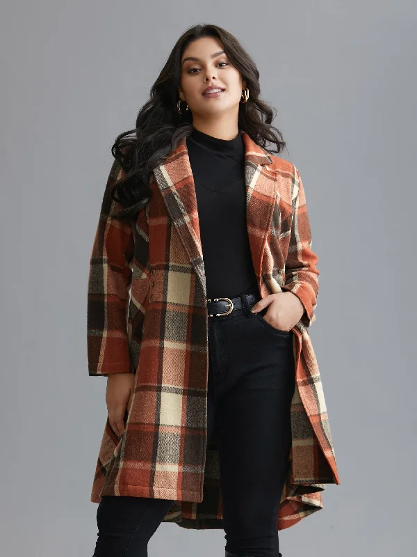 Fashionable Items Plaid Lapel Collar Waist Button Coat
