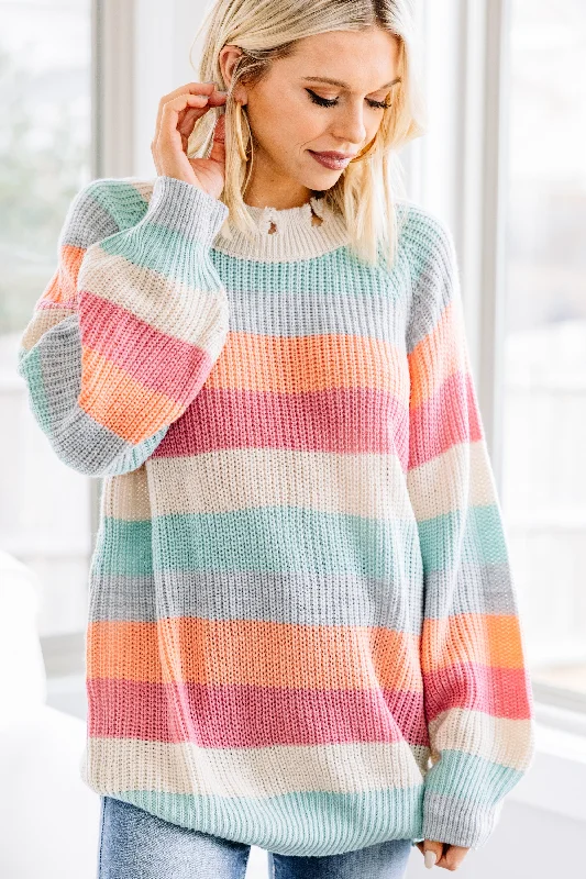 Soft Textures Happy Day Mauve Pink Striped Sweater
