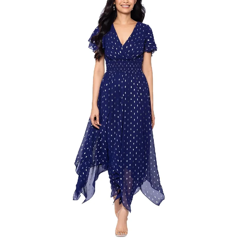 Warm Comfort Betsy & Adam Womens Metallic Chiffon Maxi Dress