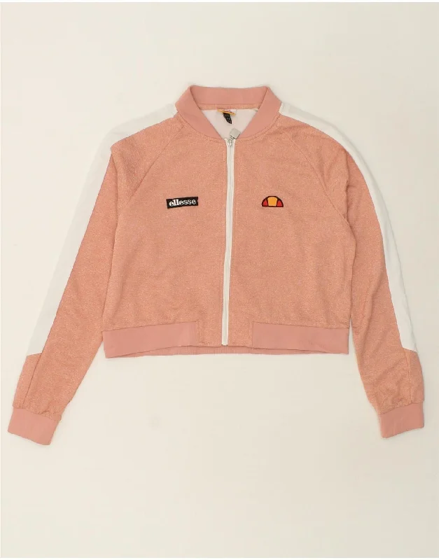 Chic Relaxation ELLESSE Womens Graphic Crop Tracksuit Top Jacket UK 14 Large Pink