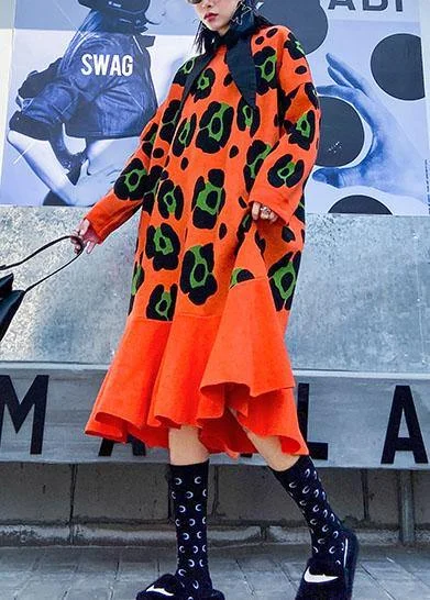 Effortless Comfort Knitted o neck Ruffles Sweater outfits plus size orange print knitted dress Effortless Comfort Knitted o neck Ruffles Sweater outfits plus size orange print knitted dress