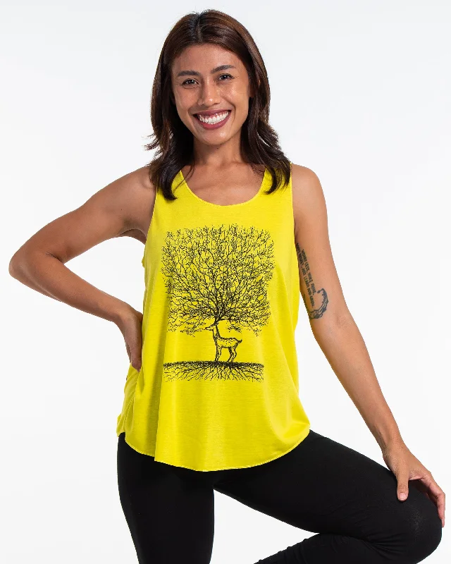 Basic Comfort Womens Bambi Tree Tank Top in Yellow