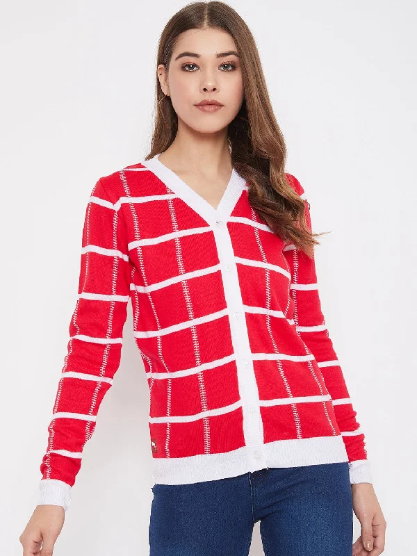 Energy Plan JUMP USA Women Red Front-Open Sweater