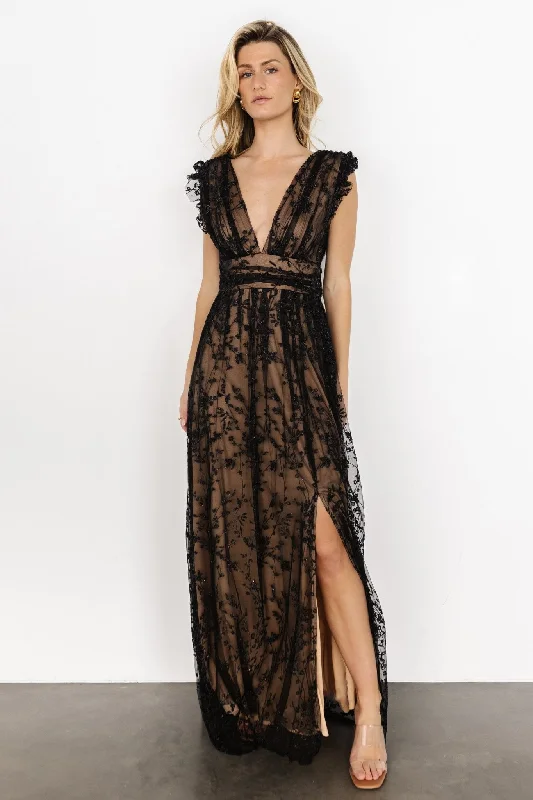 Comfy Pants Arlene Shimmer Gown | Black + Nude