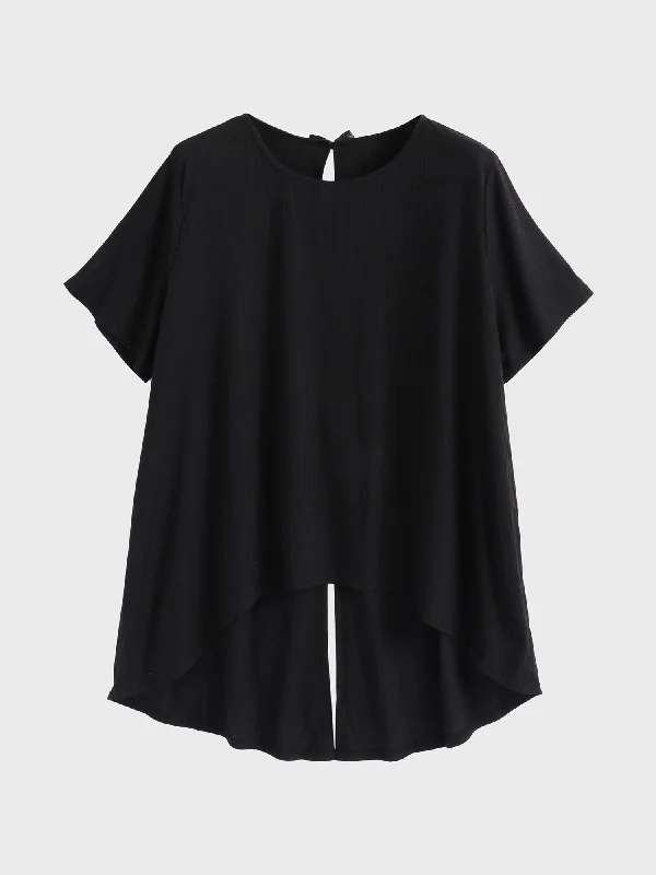 All-Day Wear Midsize Ribbed Open Back Bowknot Top
