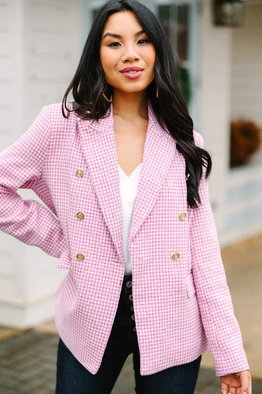 Breezy Style See It Through Pink Houndstooth Blazer