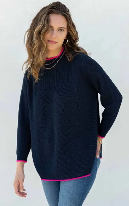 Soft Fabrics Mersea The Camden Mockneck Sweater Navy/Lipstick