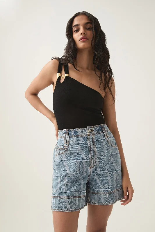 Breezy Style Nostalgia Jacquard Denim Short