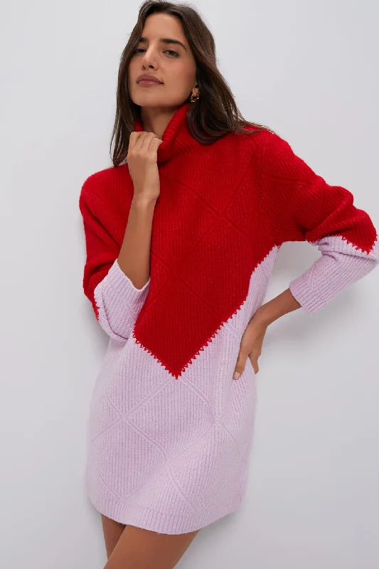 Versatile Wear Red & Pink Diamond Demi Sweater Dress