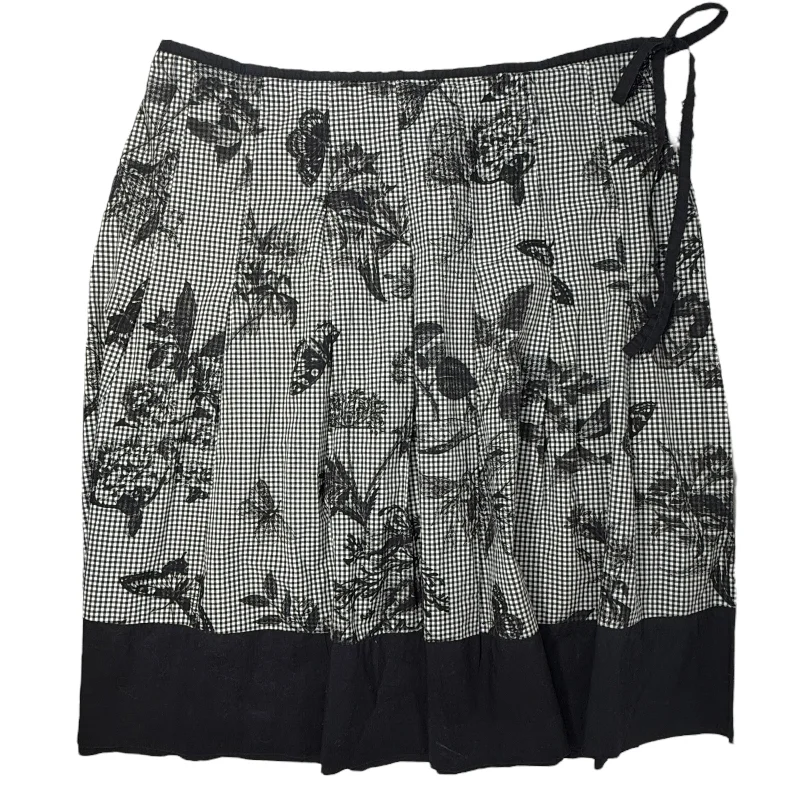 All-Day Wear Gingham & Floral Print Pleated Midi Skirt By Talbots In Black & White, Size: 16