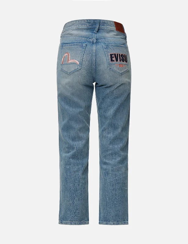 Weekend Wear Seagull and Logo Embroidered Relax Fit Jeans