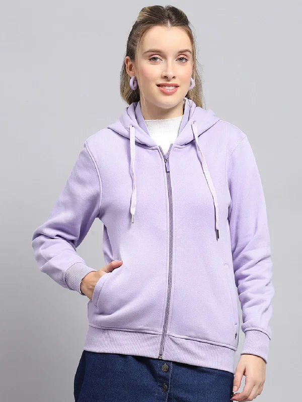 Trendy Comfort Women Purple Solid Hooded Full Sleeve Sweatshirt