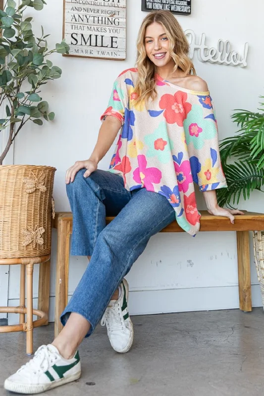 Weekend Wear Floral Waffle Oversize T-Shirt