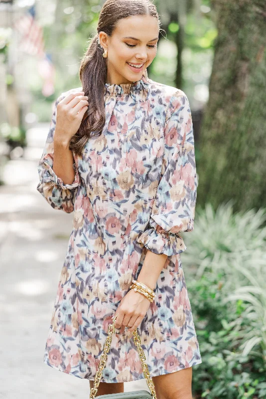Advanced Design Beauty And Brains Cinnamon Brown Floral Shift Dress
