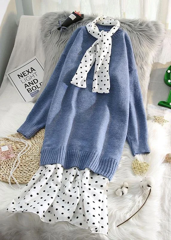 Weekend Wear Women o neck patchwork Sweater outfits plus size blue Fuzzy sweater dresses Weekend Wear Women o neck patchwork Sweater outfits plus size blue Fuzzy sweater dresses