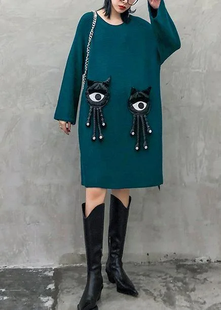 Soft Fabrics Cozy blue Sweater dress outfit o neck Three-dimensional decoration oversized knitwear Soft Fabrics Cozy blue Sweater dress outfit o neck Three-dimensional decoration oversized knitwear