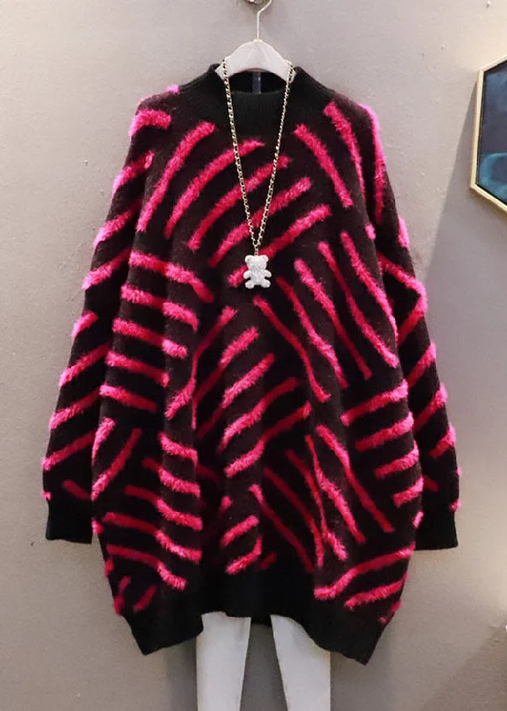 Effortless Wear Beautiful Rose Asymmetrical Striped Oversized Knit Sweater Dress Winter