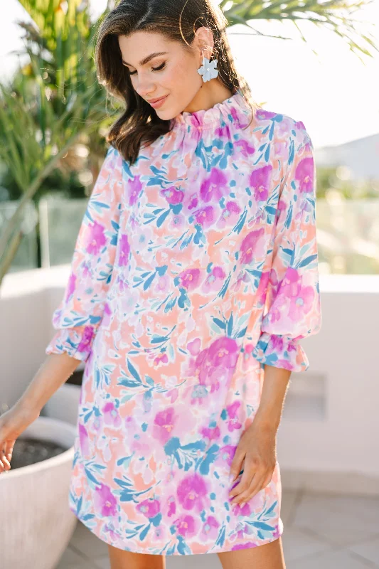 Trendy Casuals Beauty And Brains Lavender Purple Floral Shift Dress