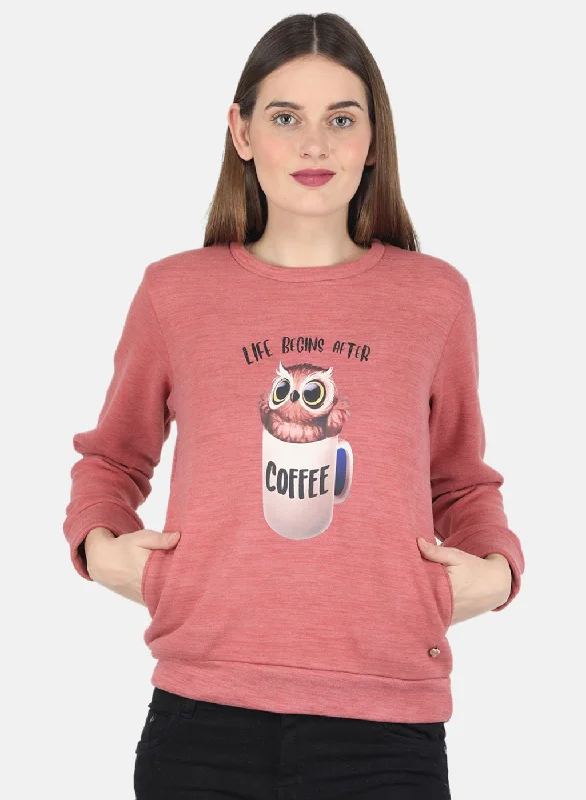 Soft Clothing Women Orange Printed Sweatshirt