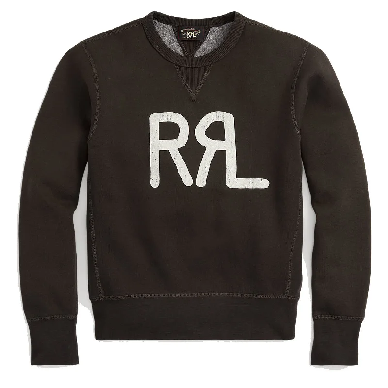 Simple Elegance RRL by Ralph Lauren Womens Logo Cotton-Blend Fleece Sweatshirt Faded Black / White