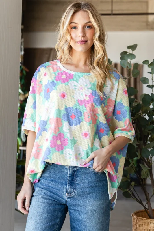 Everyday Style Floral Waffle Oversized T-Shirt