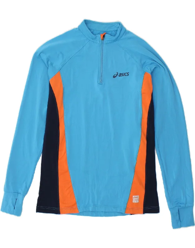 Trendy Looks ASICS Womens Zip Neck Pullover Tracksuit Top UK 14 Medium Blue Colourblock
