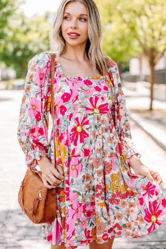 Urban Chic Let's Be Clear Pink Floral Babydoll Dress