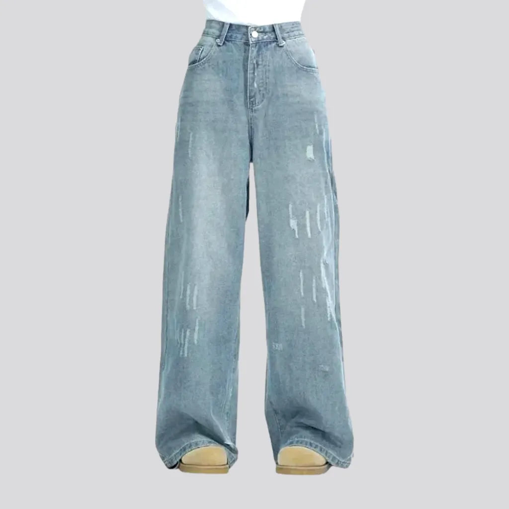 Stylish Wear High waist wide fit boho jeans for ladies