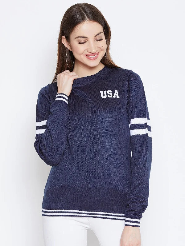 Casual Wear JUMP USA Women Navy Blue Solid Sweaters