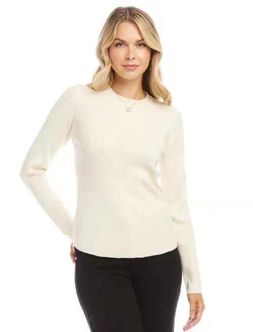 Effortless Style Karen Kane Ribbed Crewneck Sweater Off-White