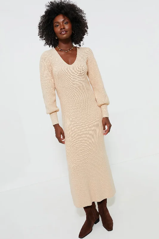 Relaxed Chic Almond Knit Anya Midi Dress