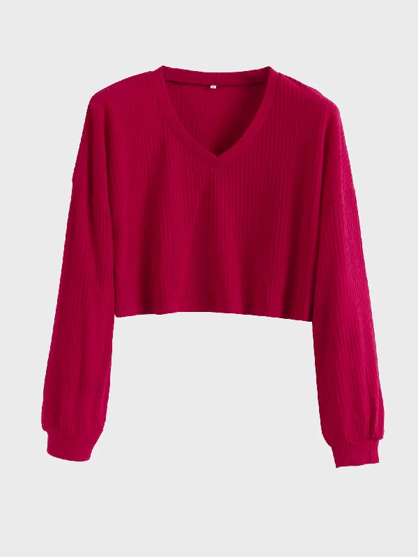 Everyday Comfort Midsize V-Neck Ribbed Chill Crop Top