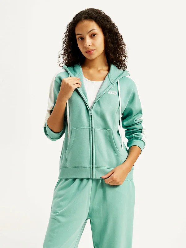 Cozy Vibes Women's Colorblock Turquoise Hooded Sweatshirt