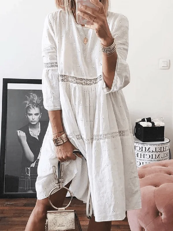Relaxed Wear Women's Casual Lace Patchwork Hollow Mini Dress - Perfect for Any Occasion