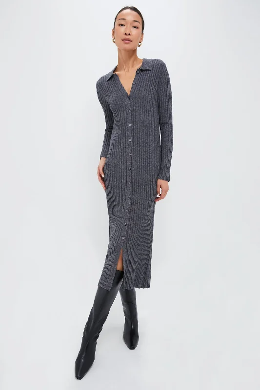Stylish Wear Medium Heather Gray Long Sleeve Alice Ribbed Dress