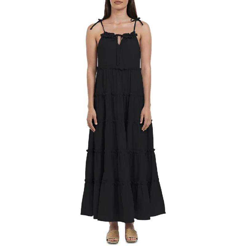 Modern Chic Charlie Holiday Senorita Women's Chiffon Ruffle Trim Semi-Sheer Maxi Dress