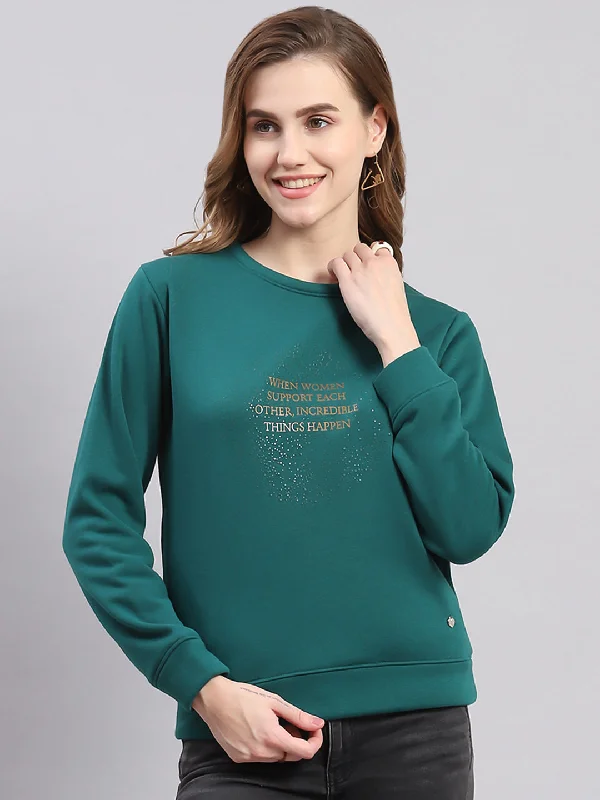 All-Day Comfort Women Teal Blue Printed Round Neck Full Sleeve Sweatshirts