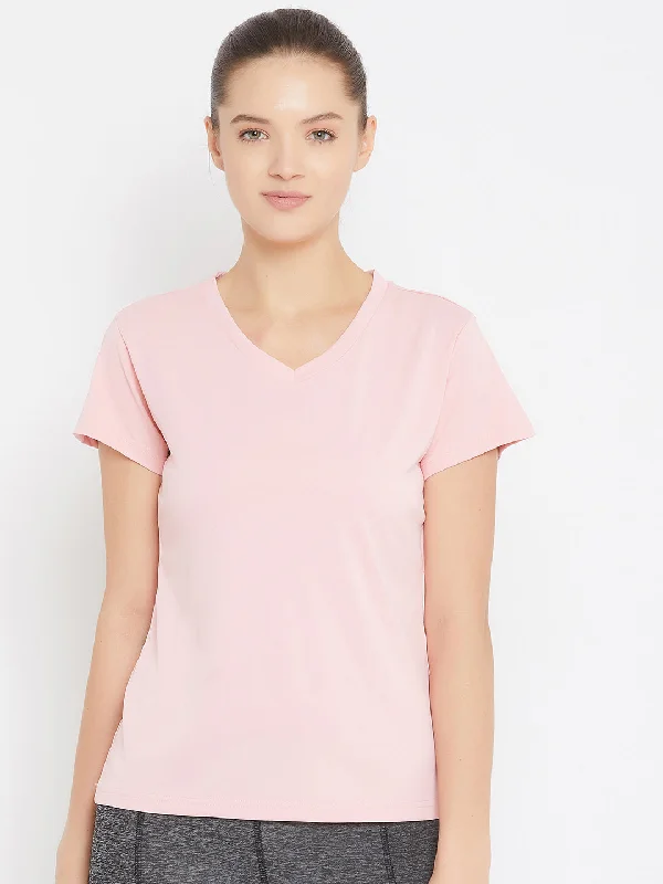 Effortless Dressing JUMP USA Women Pink Active Wear V- Neck T-shirt