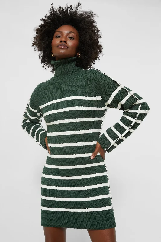 Smart Comfort Pine Green & White Striped Emsley Mini Sweater Dress