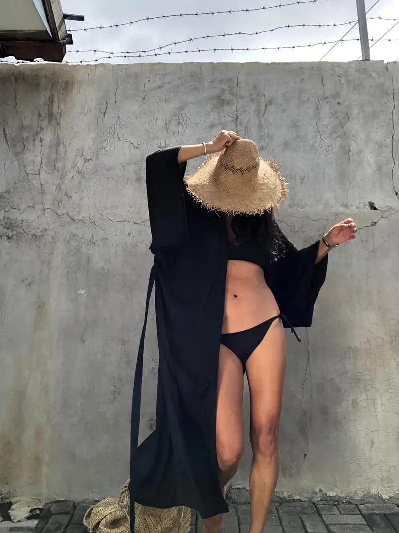 Versatile Wear Red Beach Kimono with Wide Sleeves