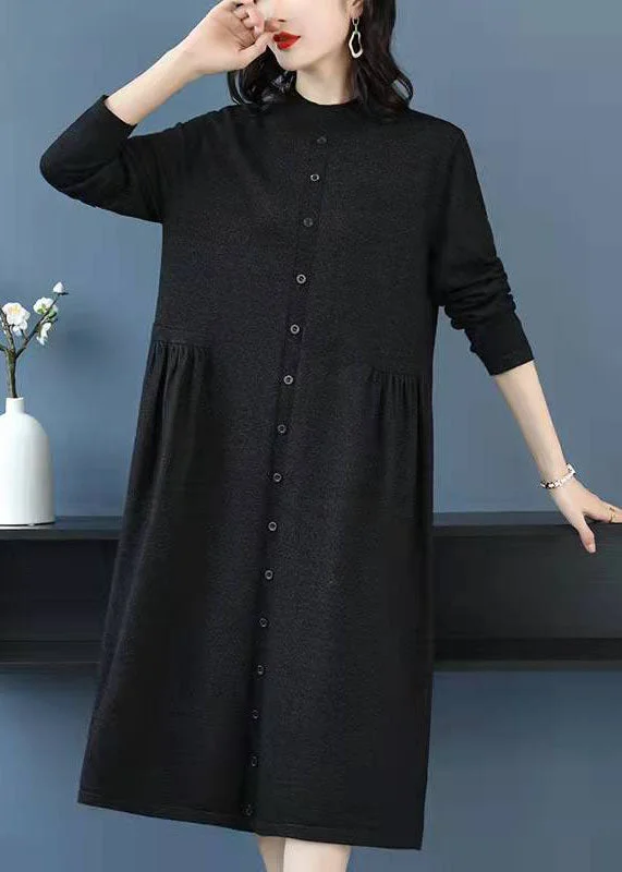 Cozy Sweaters Knitted chocolate Sweater weather Largo high neck Button DIY knitted dress