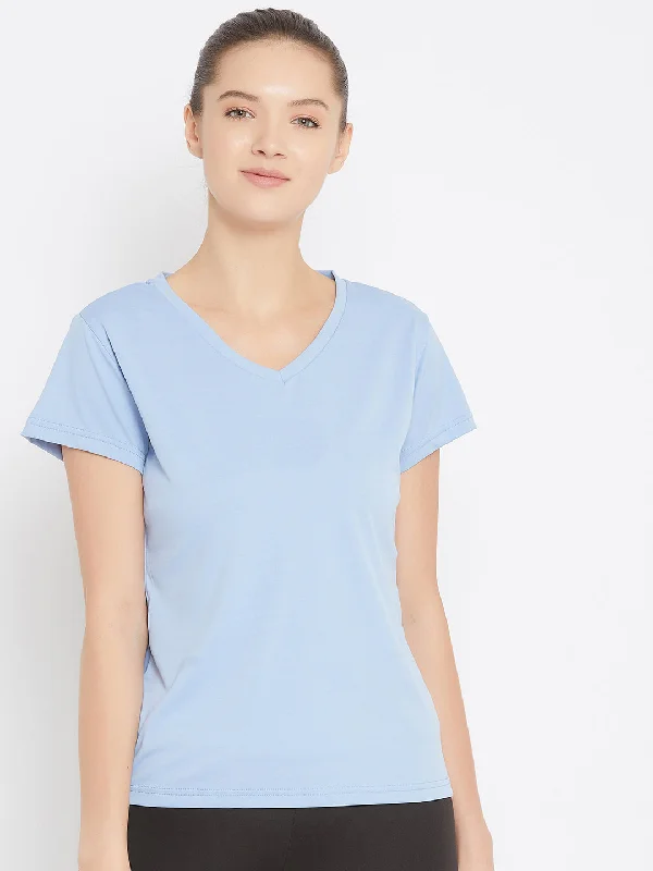 Relaxed Dresses JUMP USA Women Blue Active Wear V- Neck T-shirt