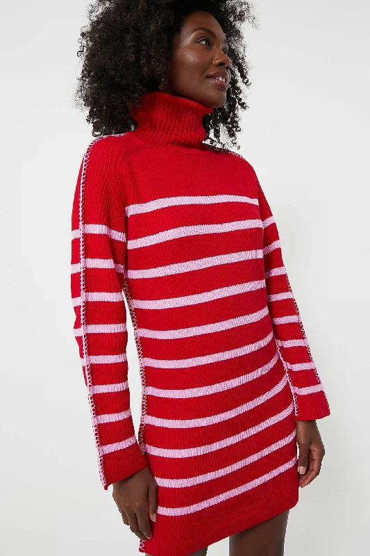 Simple Elegance Red & Pink Striped Emsley Mini Sweater Dress