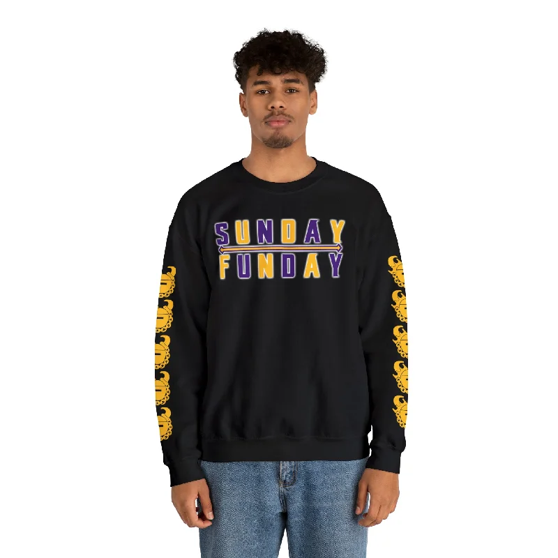All-Day Comfort Unisex Heavy Blend™ Crewneck - Sunday FUNday + Game Day Helmet (Sleeves)