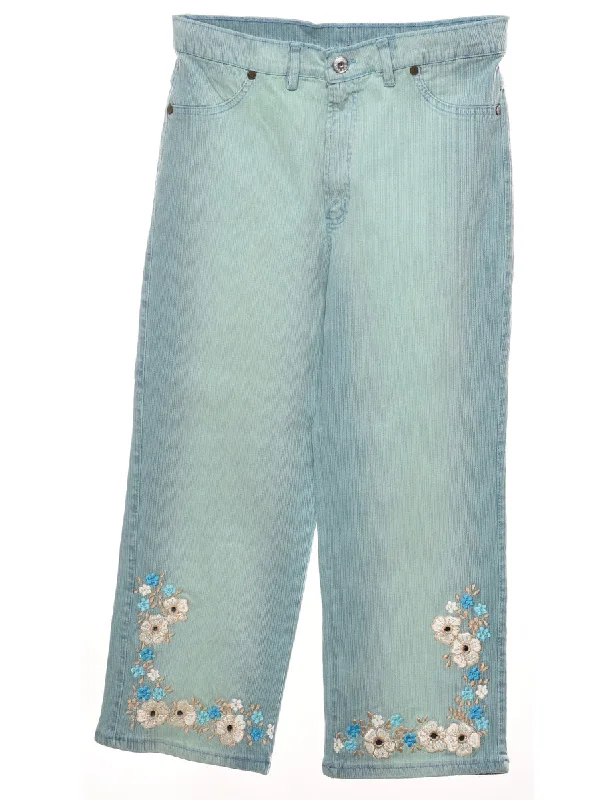 Comfort Fit Light Wash 1990s Floral Embroidered Jeans - W30 L24